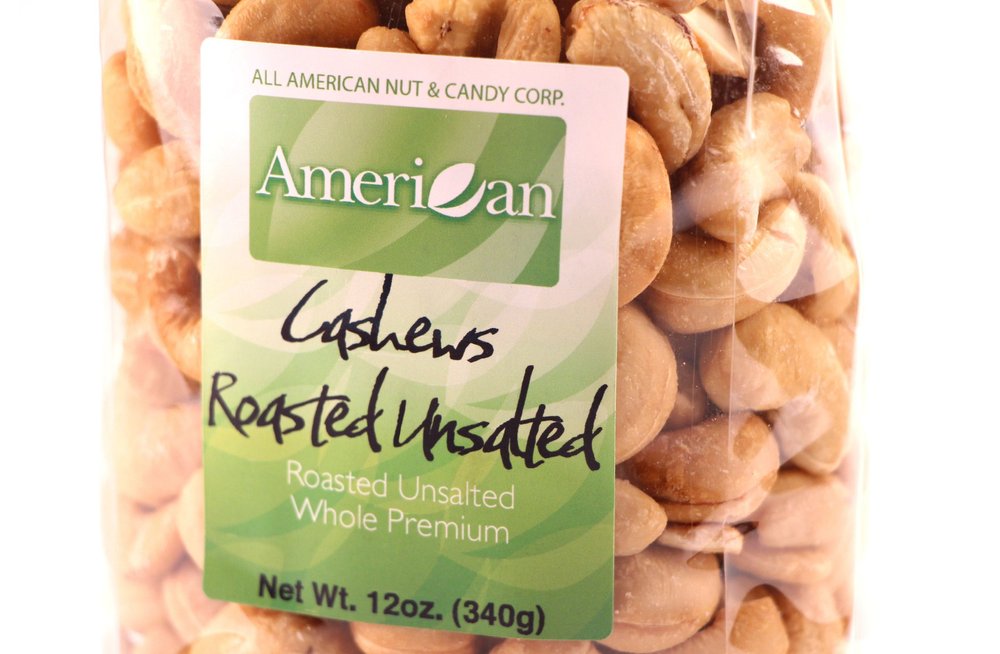 12oz Gourmet Bag of Whole Roasted Unsalted Cashews [3/4 lb.]