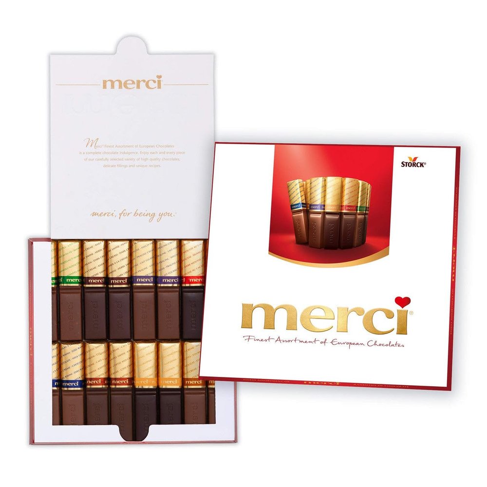 MERCI Finest Assortment of Eight European Chocolates, 7 Ounce Box | Chocolate Gift Box for Holiday Gifts, Teacher Gifts, Gifts for Mom, Gifts for Dad, Thank You Gifts or Personalized Gifts
