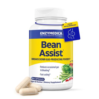 Enzymedica, BeanAssist, Alpha Galactosidase Enzyme for Digestive Support, Reduces Occasional Gas & Bloating from Beans, Broccoli & Legumes, Digestive Enzymes for Women & Men, 30 Count