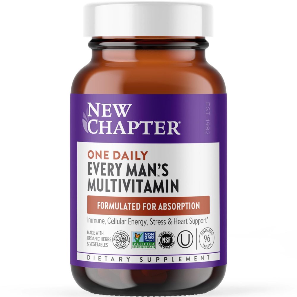 New Chapter Mens Multivitamin, B6, Extra B12, D3, Vitamin C & Zinc, Immune, Heart, Cellular Energy, and Brain Health, Gentle on The Stomach, One Daily, Non-GMO, Gluten-Free, 18+, 96 Tablets