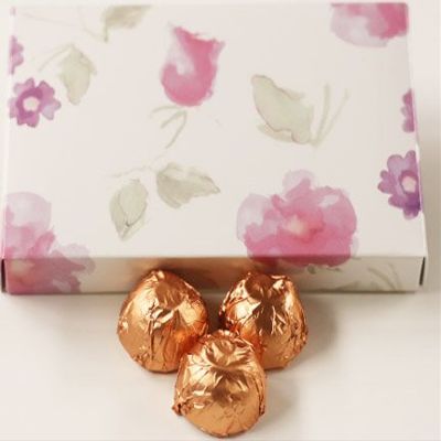 Scott's Cakes Dark Chocolate Peanut Butter Truffle Cream Filling Candies with Peach Foils in a 1 Pound Pastel Flower Box