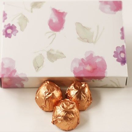 Scott's Cakes Dark Chocolate Peanut Butter Truffle Cream Filling Candies with Peach Foils in a 1 Pound Pastel Flower Box