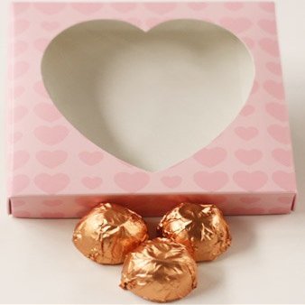 Scott's Cakes Dark Chocolate Peanut Butter Truffle Cream Filling Candies with Peach Foils in a 1 Pound Pink Heart Box