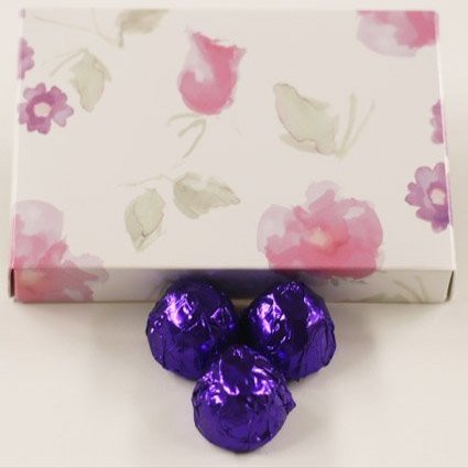 Scott's Cakes Dark Chocolate Peanut Butter Truffle Cream Filling Candies with Grape Foils in a 1 Pound Pastel Flower Box