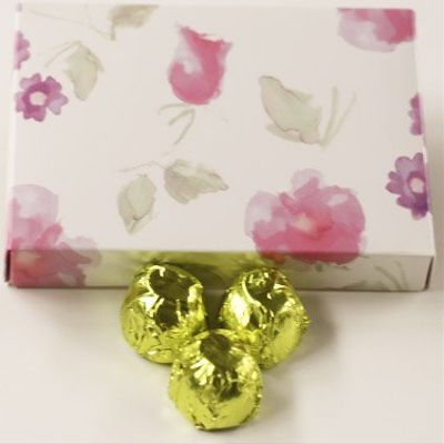 Scott's Cakes Dark Chocolate Peanut Butter Truffle Cream Filling Candies with Chartreuse Foils in a 1 Pound Pastel Flower Box