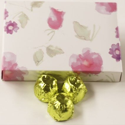 Scott's Cakes Dark Chocolate Peanut Butter Truffle Cream Filling Candies with Chartreuse Foils in a 1 Pound Pastel Flower Box
