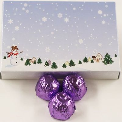 Scott's Cakes Dark Chocolate Peanut Butter Truffle Cream Filling Candies with Violet Foils in a 1 Pound Winter Wonderland Box
