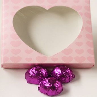 Scott's Cakes Dark Chocolate Peanut Butter Truffle Cream Filling Candies with Purple Foils in a 1 Pound Pink Heart Box