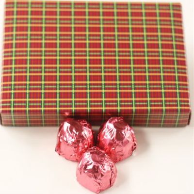 Scott's Cakes Milk Chocolate Peanut Butter Truffle Cream Filling Candies with Pink Foils in a 1 Pound Christmas Plaid Box