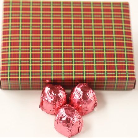 Scott's Cakes Milk Chocolate Peanut Butter Truffle Cream Filling Candies with Pink Foils in a 1 Pound Christmas Plaid Box