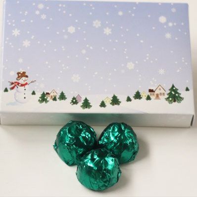 Scott's Cakes Dark Chocolate Peanut Butter Truffle Cream Filling Candies with Dark Green Foils in a 1 Pound Winter Wonderland Box