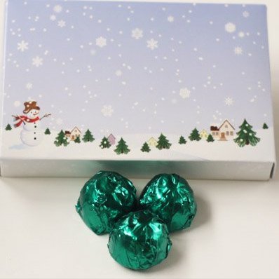 Scott's Cakes Dark Chocolate Peanut Butter Truffle Cream Filling Candies with Dark Green Foils in a 1 Pound Winter Wonderland Box