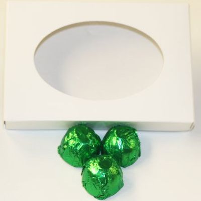 Scott's Cakes Dark Chocolate Peanut Butter Truffle Cream Filling Candies with Yellow Green Foils in a 1 Pound White Gourmet Box