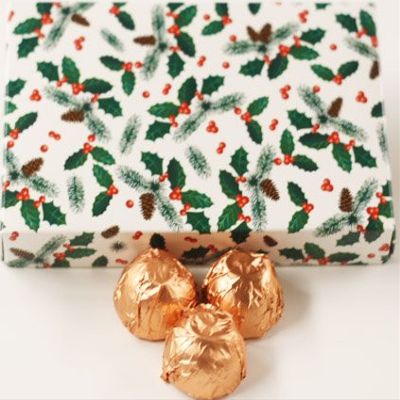 Scott's Cakes Milk Chocolate Peanut Butter Truffle Cream Filling Candies with Peach Foils in a 1 Pound Holly Box