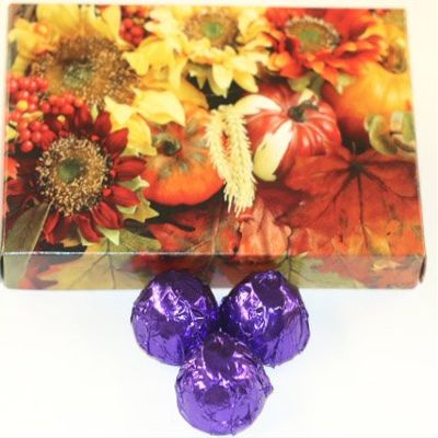 Scott's Cakes Milk Chocolate Peanut Butter Truffle Cream Filling Candies with Grape Foils in a 1 Pound Fall Leaf Box