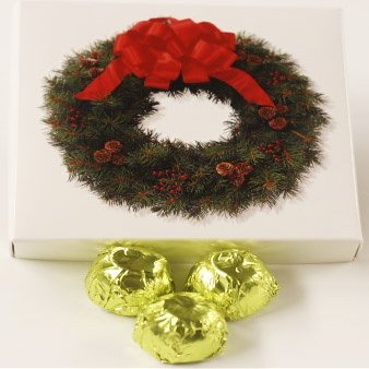 Scott's Cakes Milk Chocolate Peanut Butter Truffle Cream Filling Candies with Chartreuse Foils in a 1 Pound Wreath Box