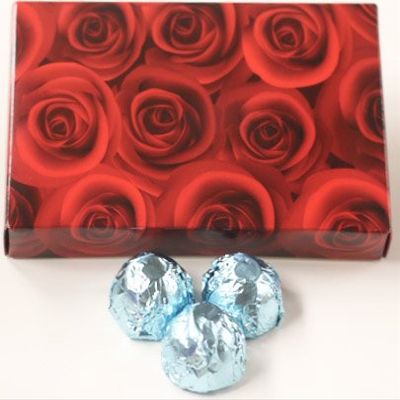 Scott's Cakes Dark Chocolate Peanut Butter Truffle Cream Filling Candies with Light Blue Foils in a 1 Pound Red Roses Box