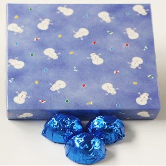 Scott's Cakes Dark Chocolate Peanut Butter Truffle Cream Filling Candies with Dark Blue Foils in a 1 Pound Snowman Box