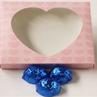 Scott's Cakes Dark Chocolate Peanut Butter Truffle Cream Filling Candies with Dark Blue Foils in a 1 Pound Pink Heart Box