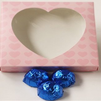 Scott's Cakes Dark Chocolate Peanut Butter Truffle Cream Filling Candies with Dark Blue Foils in a 1 Pound Pink Heart Box