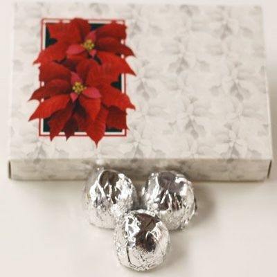 Scott's Cakes Dark Chocolate Peanut Butter Truffle Cream Filling Candies with Silver Foils in a 1 Pound Poinsettia Box