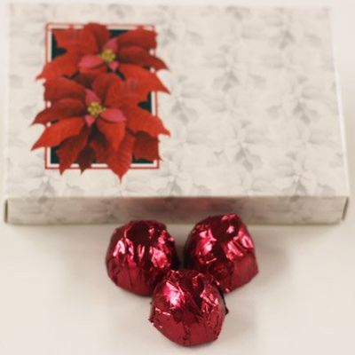Scott's Cakes Dark Chocolate Peanut Butter Truffle Cream Filling Candies with Burgandy Foils in a 1 Pound Poinsettia Box