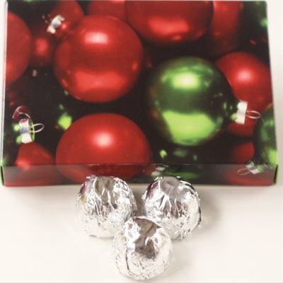 Scott's Cakes Dark Chocolate Peanut Butter Truffle Cream Filling Candies with Silver Foils in a 1 Pound Ornament Box