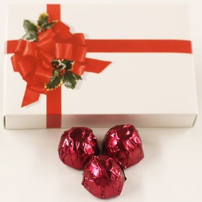 Scott's Cakes Dark Chocolate Peanut Butter Truffle Cream Filling Candies with Burgandy Foils in a 1 Pound Ribbon-n-Holly Box