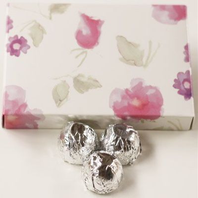 Scott's Cakes Dark Chocolate Peanut Butter Truffle Cream Filling Candies with Silver Foils in a 1 Pound Pastel Flower Box