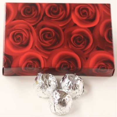 Scott's Cakes Dark Chocolate Peanut Butter Truffle Cream Filling Candies with Silver Foils in a 1 Pound Red Roses Box
