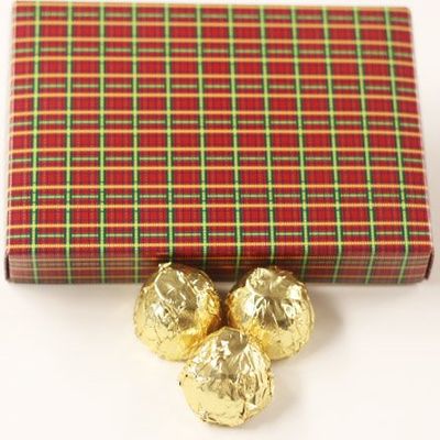 Scott's Cakes Dark Chocolate Peanut Butter Truffle Cream Filling Candies with Gold Foils in a 1 Pound Christmas Plaid Box