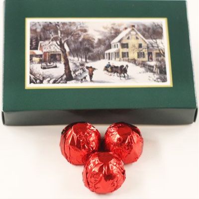 Scott's Cakes Dark Chocolate Peanut Butter Truffle Cream Filling Candies with Red Foils in a 1 Pound Homestead Box