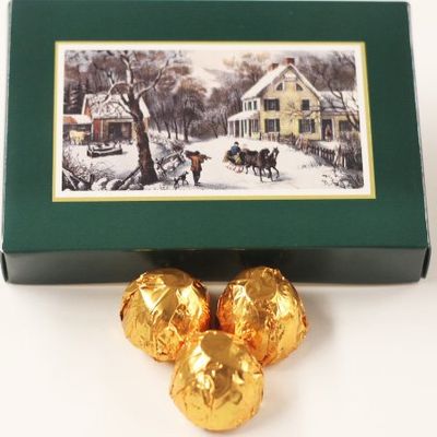 Scott's Cakes Dark Chocolate Peanut Butter Truffle Cream Filling Candies with Copper Foils in a 1 Pound Homestead Box
