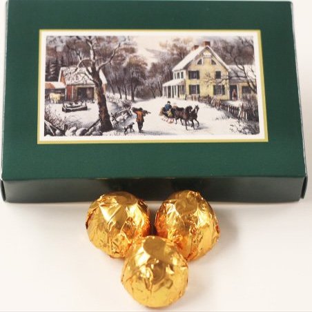 Scott's Cakes Dark Chocolate Peanut Butter Truffle Cream Filling Candies with Copper Foils in a 1 Pound Homestead Box