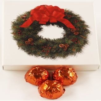 Scott's Cakes Dark Chocolate Peanut Butter Truffle Cream Filling Candies with Orange Foils in a 1 Pound Wreath Box