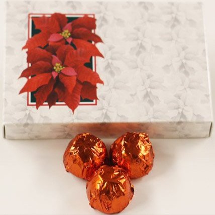 Scott's Cakes Dark Chocolate Peanut Butter Truffle Cream Filling Candies with Orange Foils in a 1 Pound Poinsettia Box