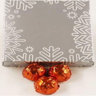 Scott's Cakes Dark Chocolate Peanut Butter Truffle Cream Filling Candies with Orange Foils in a 1 Pound Snowflake Box