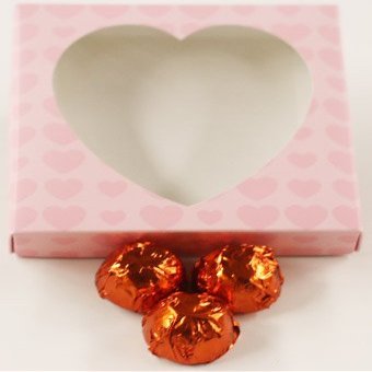 Scott's Cakes Dark Chocolate Peanut Butter Truffle Cream Filling Candies with Orange Foils in a 1 Pound Pink Heart Box