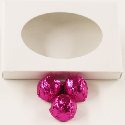 Scott's Cakes Dark Chocolate Peanut Butter Truffle Cream Filling Candies with Fucshia Foils in a 1 Pound White Gourmet Box