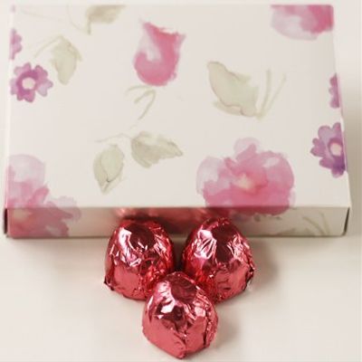 Scott's Cakes Dark Chocolate Peanut Butter Truffle Cream Filling Candies with Pink Foils in a 1 Pound Pastel Flower Box