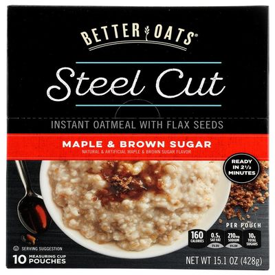 Better Oats Oat Revolution! Instant Oatmeal ~ Steel Cut Oats Maple & Brown Sugar Flavor ~ 10 Pouches Per 15.1 Oz Box [Pack of 3]