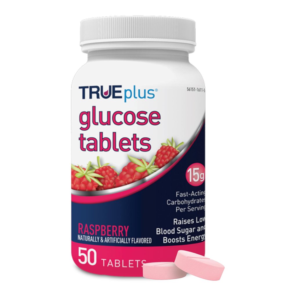 TRUEplus Glucose Tablets, Raspberry Flavor - 50ct