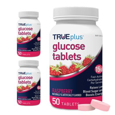 TRUEplus? Glucose Tablets, Raspberry Flavor - 50ct Bottle ? 3 Pack