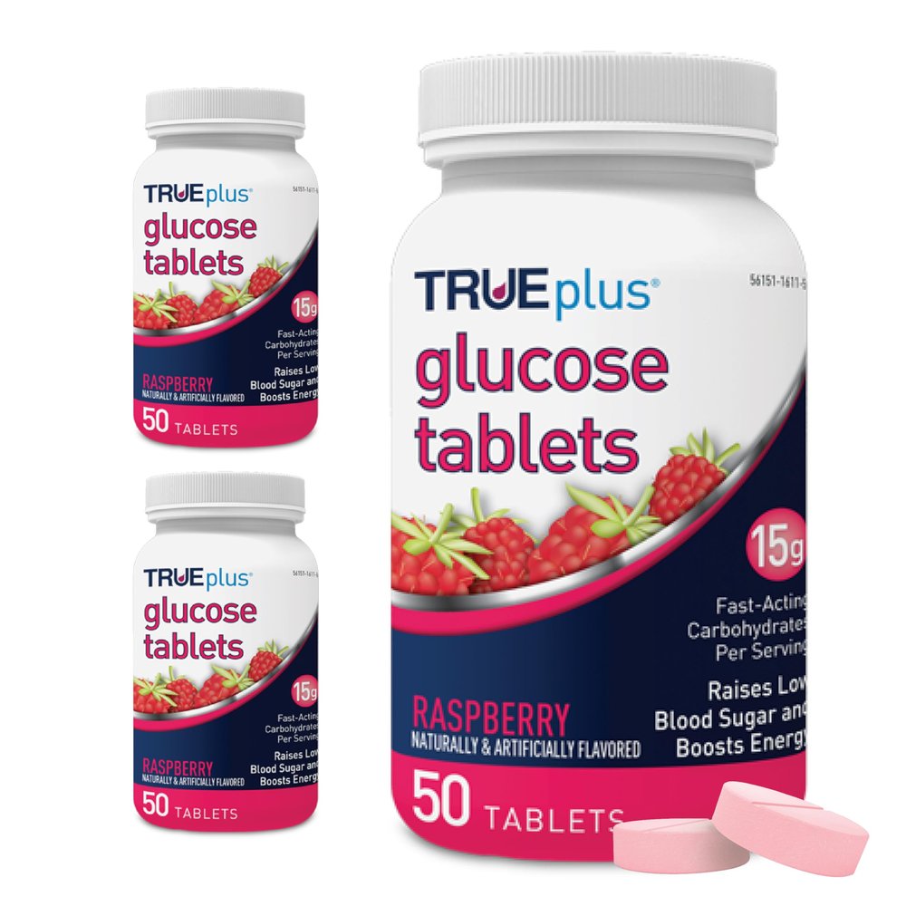 TRUEplus? Glucose Tablets, Raspberry Flavor - 50ct Bottle ? 3 Pack