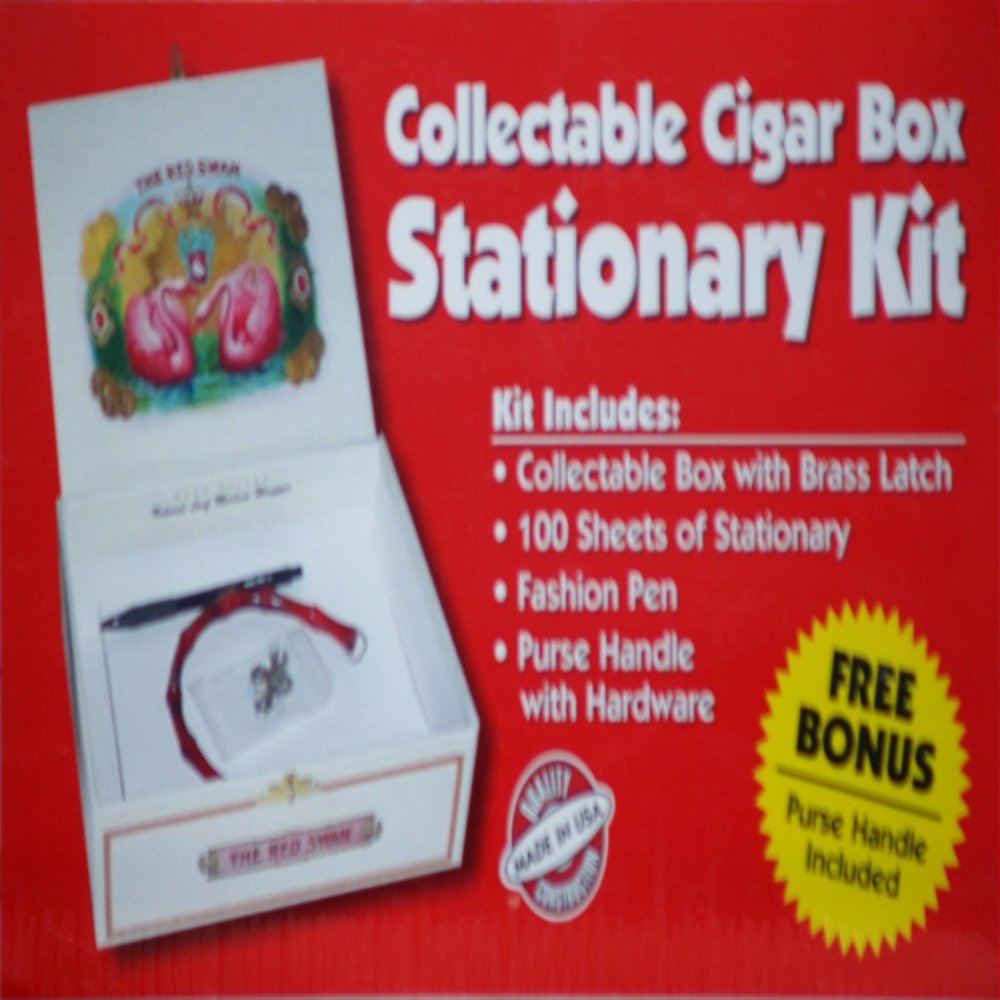 Collectible Cigar Box Writing Stationary Kit Featuring Red Swans