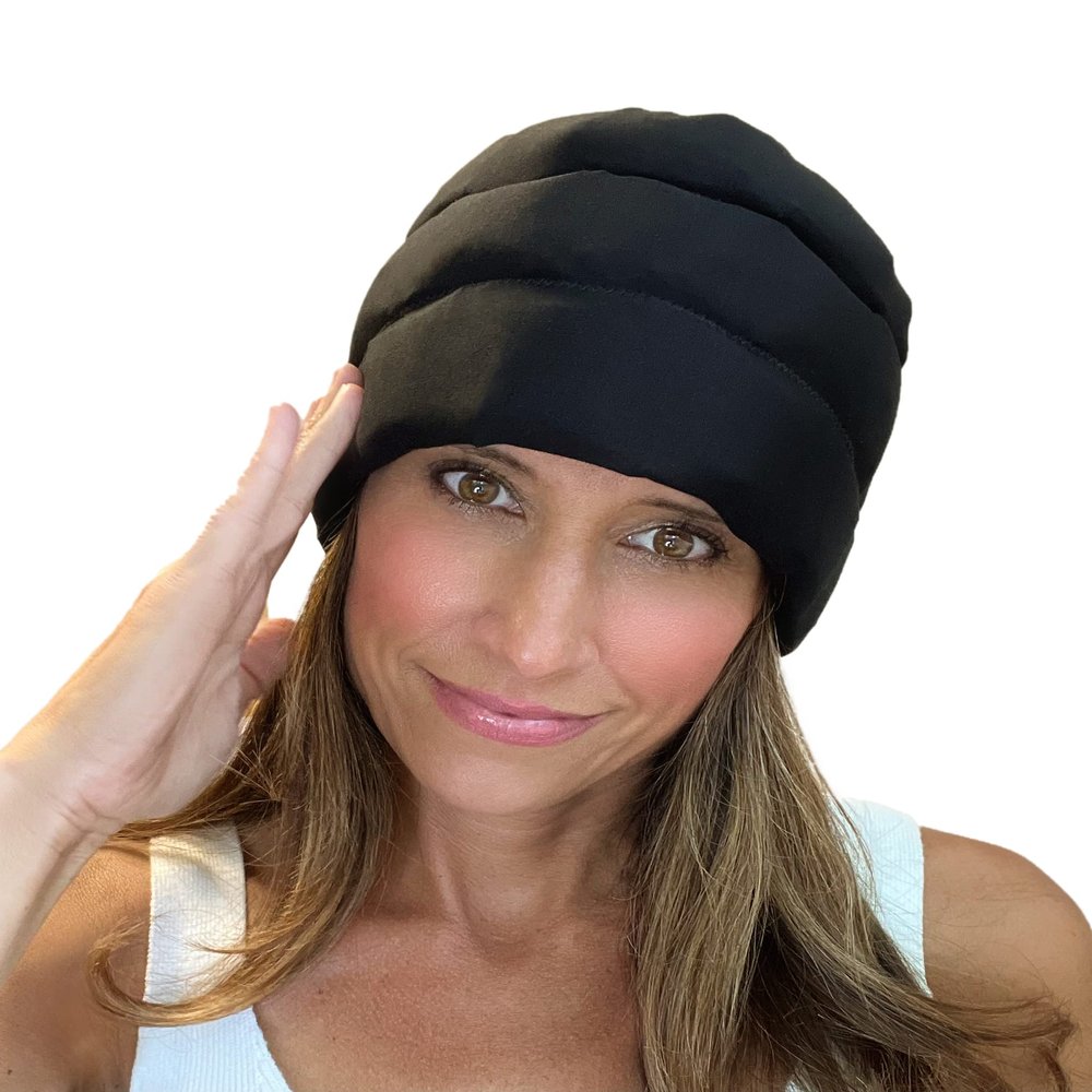 Headache Hat Halo - Migraine Relief Cap Long Lasting Cooling Ice Pack Mask - Cold Compress Head Wrap for Tension, Stress & Hangover Natural Cooling Therapy