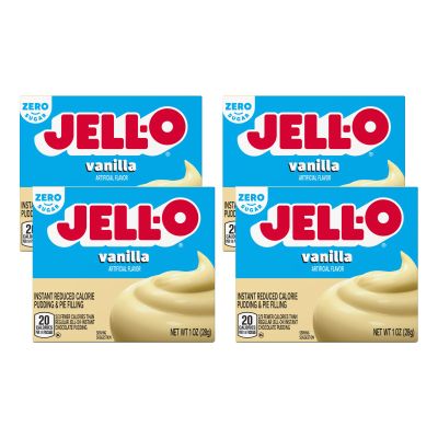 Jell-O Instant Pudding & Pie Filling Mix, Vanilla Flavored, Sugar Free, Fat Free, Quick & Easy Dessert, 1 oz (Pack of 4)