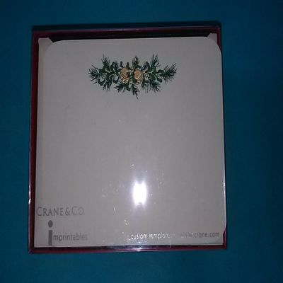 Crane & Co HC6717A Hand Engraved Imprintable Cards 10 Notes 10 Envelopes 4 5/8" x 6 1/8" 100% Cotton Paper Bells & Evergreen