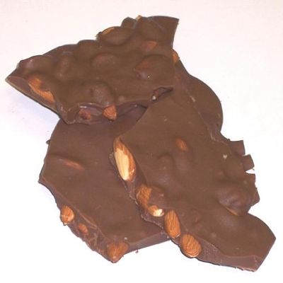 Scott's Cakes Dark Chocolate Almond Bark in a 1 Pound Pink Heart Box