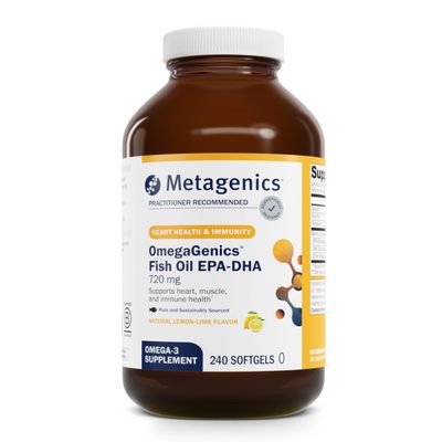 Metagenics OmegaGenics Fish Oil EPA-DHA 720 mg - High Potency Omega-3 Supplement* - Supports Heart, Joint, Brain & Immune Health* - Sustainably Sourced, Purity-Tested Fish Oil - 240 Softgels
